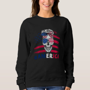 Sudadera America Messy Bun Hair Skull 4 De Julio Independen