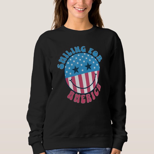 Sudadera America Vibes Smile Face US Flag Retro Groovy 4th  (Anverso)