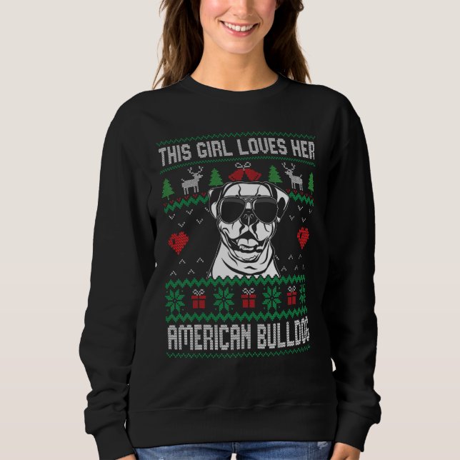 Sudadera American Bulldog Girl Cool Ugly Christmas for Dog  (Anverso)