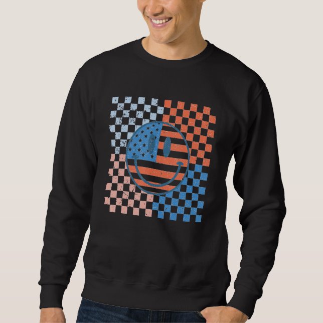 Sudadera American Checkered Flag Smile Face Retro 4th Of Ju (Anverso)