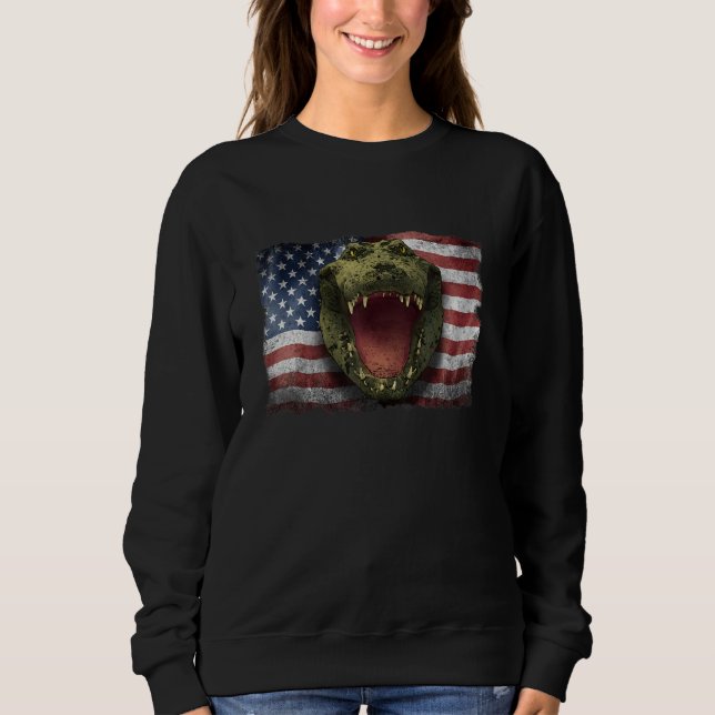 Sudadera American Crocodile Alligator USA Flag For American (Anverso)