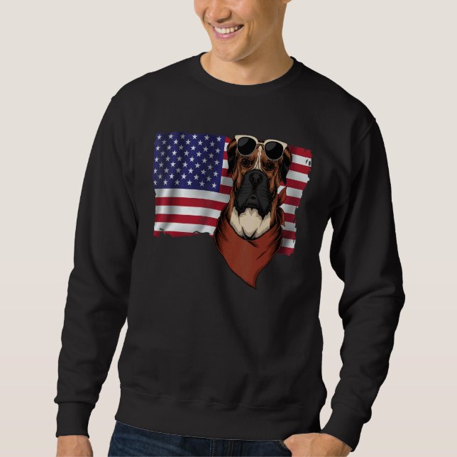 Sudadera American Flag Boxer Dog   Dad Mom Flag 4th Of July (Anverso)