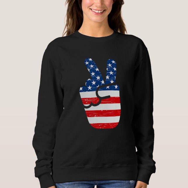 Sudadera American Flag Cool Peace Hand Sign Patriotic Boys  (Anverso)