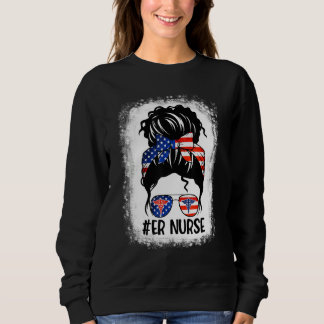Sudadera American Flag Patriotic ER Nurse Messy Bun Women 4