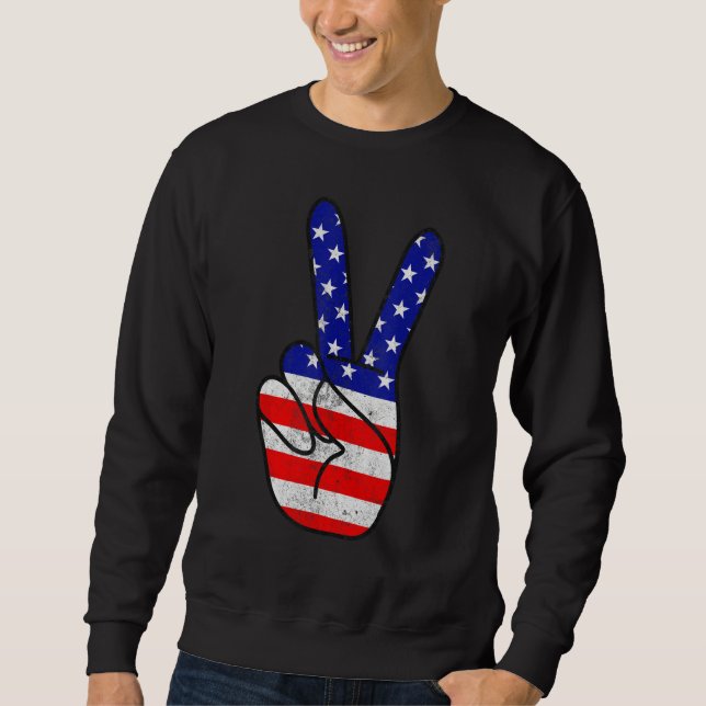 Sudadera American Flag Peace Sign Hand Patriotic 4th Of Jul (Anverso)