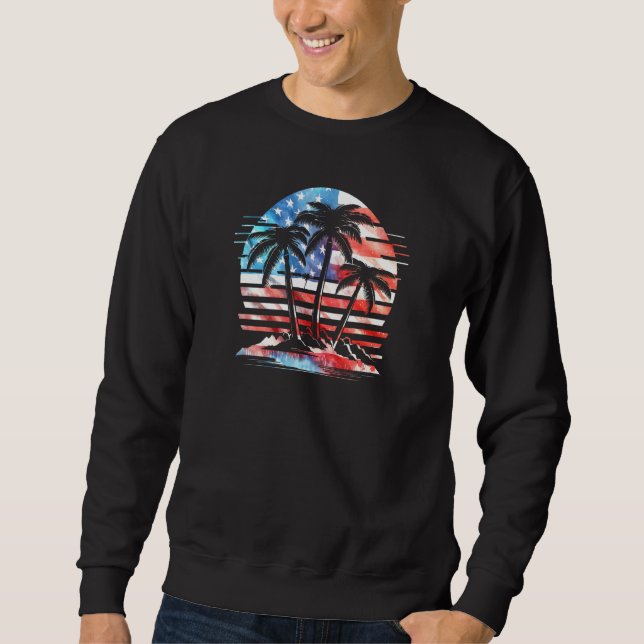 Sudadera American Flag Retro Beach Palm Trees 4th of July P (Anverso)