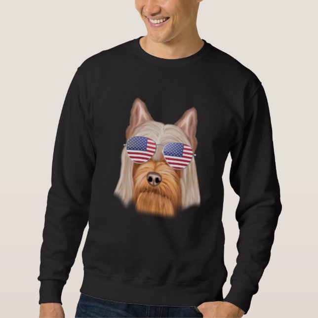 Sudadera American Flag Silky Terrier Dog America Pocket (Anverso)