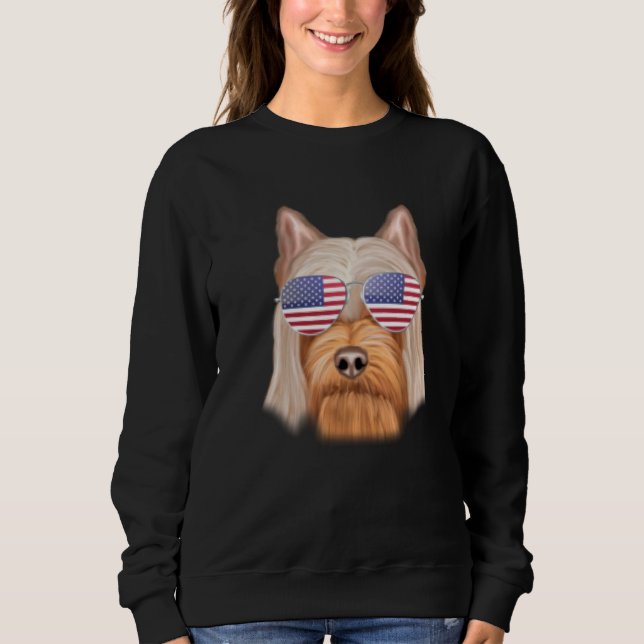 Sudadera American Flag Silky Terrier Dog America Pocket (Anverso)
