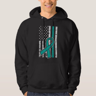 Sudadera American Flag Teal Ribbon Cool Ovarian Cancer Awar