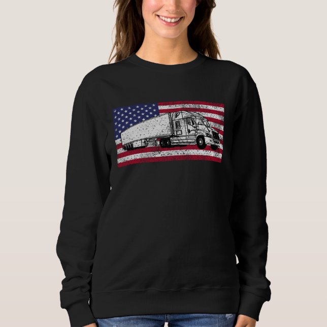 Sudadera American Flag Truck Driver Distressed Big Rig (Anverso)