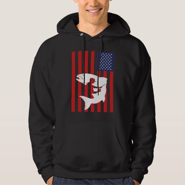 Sudadera American Flag USA Patriotic Fishing Fish Men Silho (Anverso)