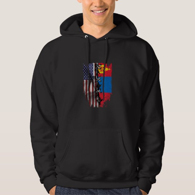 Sudadera American Grown Mongolian Roots USA Mongolia Flag (Anverso)