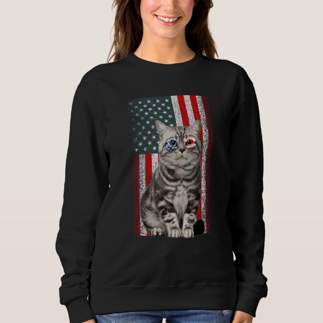 Sudadera American Shorthair Cat US Flag Sunglasses Independ (Anverso)