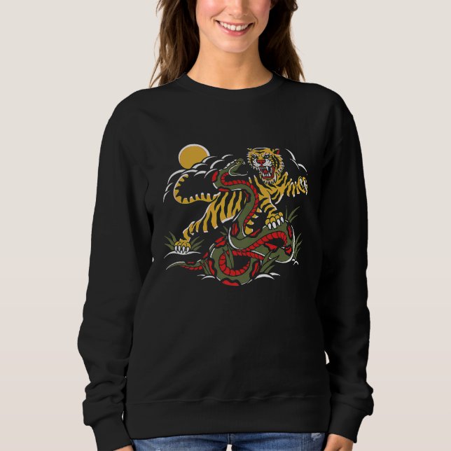 Sudadera American Traditional Tattoo Old School Flash Tiger (Anverso)