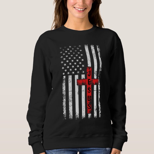 Sudadera American USA Flag Christian Cross Jesus 4th Of Jul (Anverso)