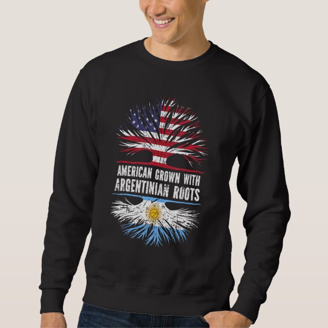 Sudadera Americano Crecido Con Raíces Argentinas Bandera Es (Anverso)