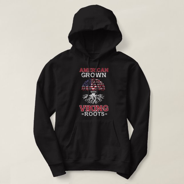 Sudadera Americano Crecido Con Raíces Viking Norse Patrióti (Diseño del anverso)