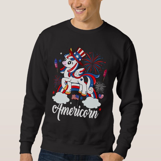 Sudadera Americorn Unicorn USA Flag 4th Of July American (Anverso)
