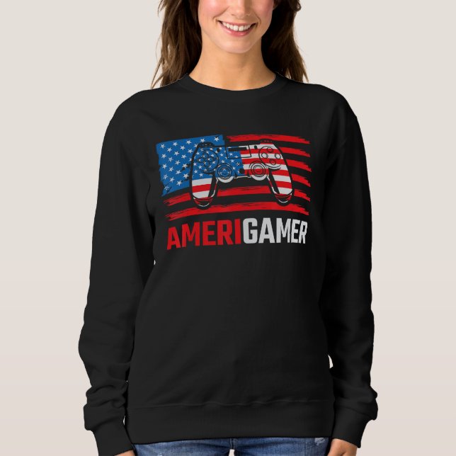 Sudadera Amerigamer Distressed American Flag Gamer July 4th (Anverso)