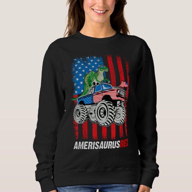 Sudadera Amerisaurus Rex 4th Of July Boys Girls Us Flag Fun (Anverso)