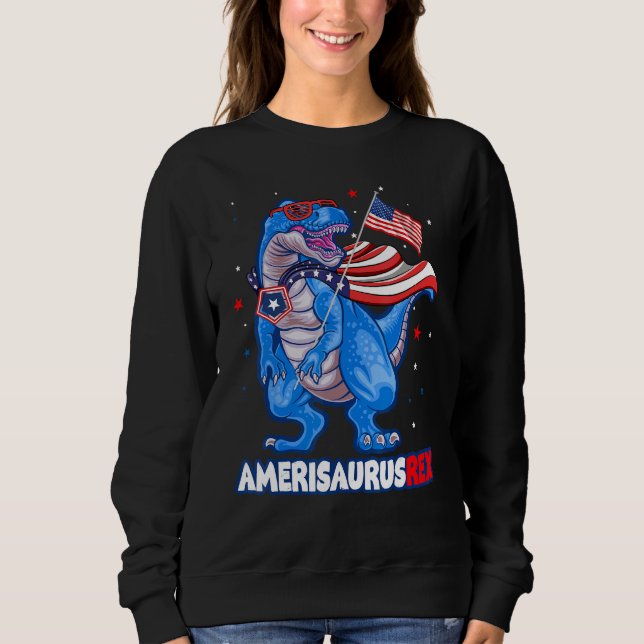 Sudadera Amerisaurus T-rex USA Flag Kids Funny 4th Of July  (Anverso)