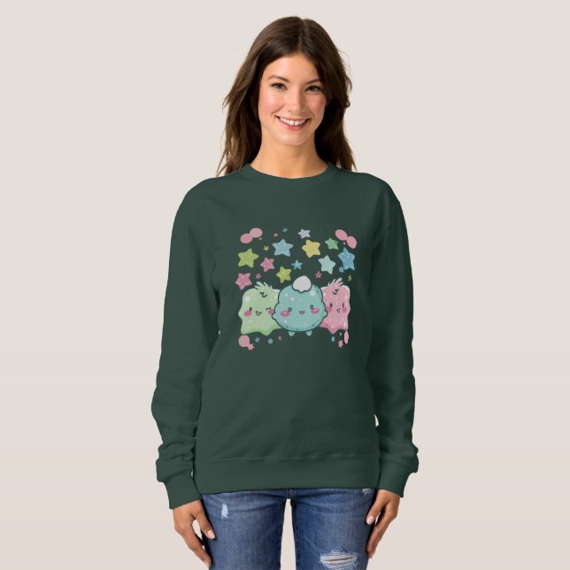 Sudadera Amigos Lindos Kawaii Esponjosos Verde Bosque Profu (Anverso completo)