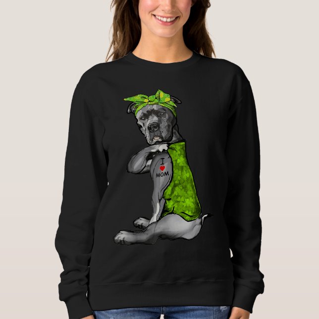 Sudadera Amo A Mamá Tattoo Funny Perro Pitbull St Patricks  (Anverso)