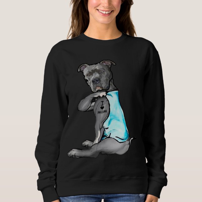 Sudadera Amo a Mamá Tattoo Pitbull Perro Perro Perro Perezo (Anverso)