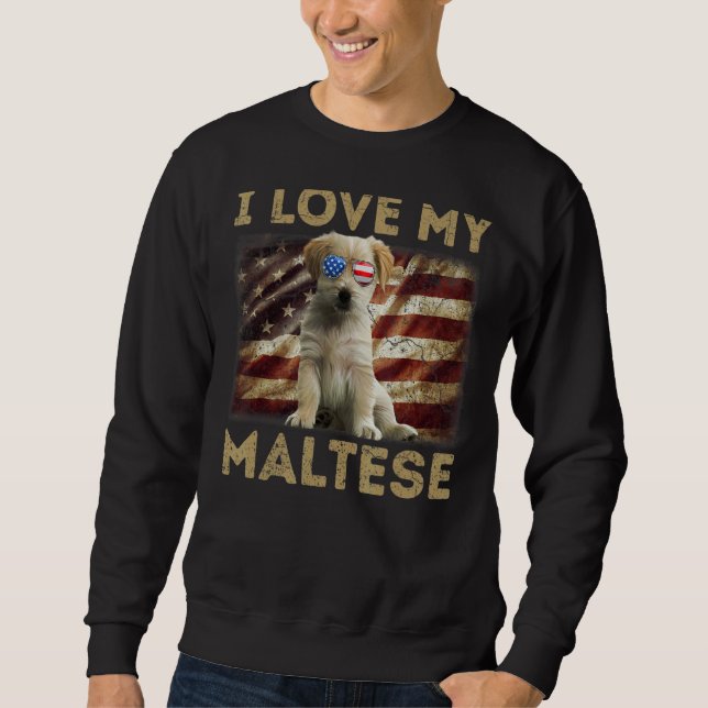 Sudadera Amo A Mi Padre Maltés Mamá Bandera Americana (Anverso)