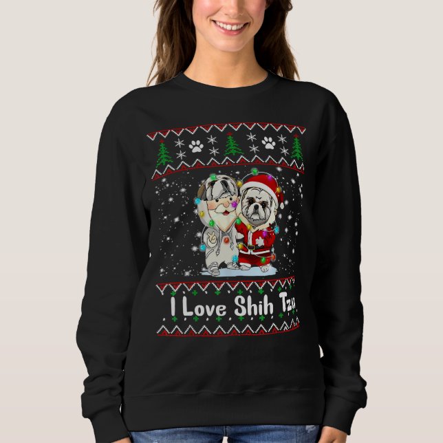 Sudadera Amo a Shih Tzu Feliz Perro de Navidad (Anverso)
