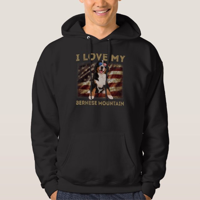 Sudadera Amo Mi Montaña Bernesa Papá Mamá Bandera Americana (Anverso)