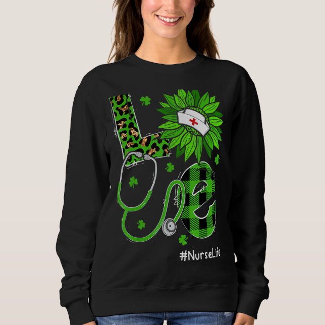 Sudadera Amor Enfermera Vida Stethoscope Leopardo Irlandés  (Anverso)