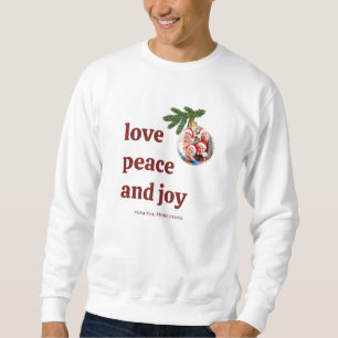 Sudadera Amor Paz Alegría Foto De Navidad Casual Rojo Burgu