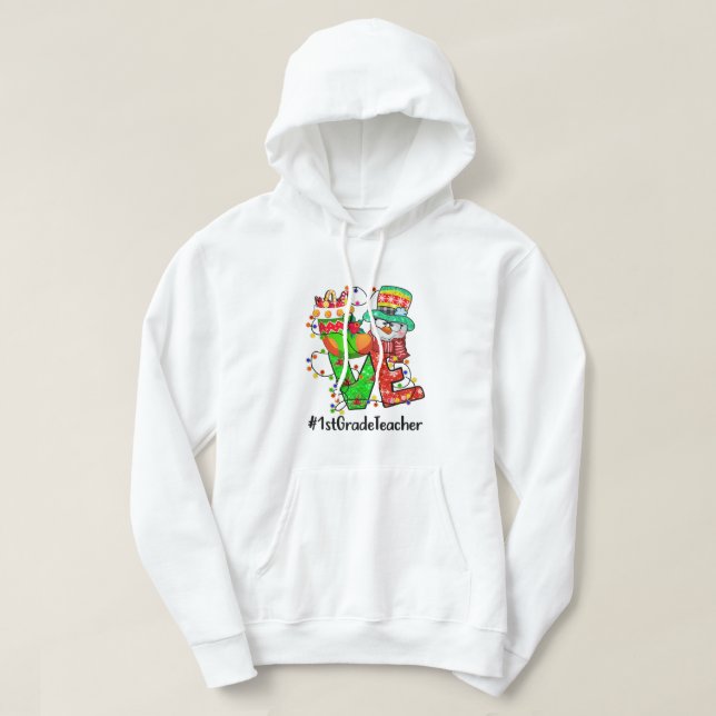 Sudadera AMOR Profesor de primer grado Snowman Santa Hat Na (Diseño del anverso)