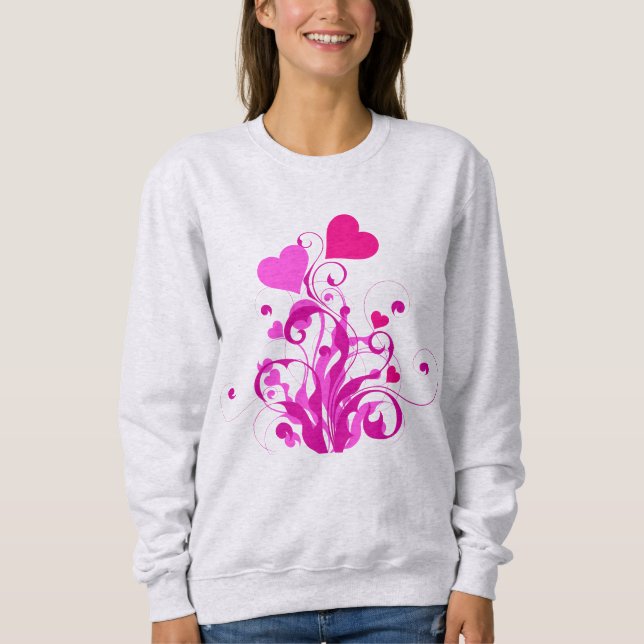 Sudadera Amor radiante en armonía rosa y roja de corazón (Anverso)