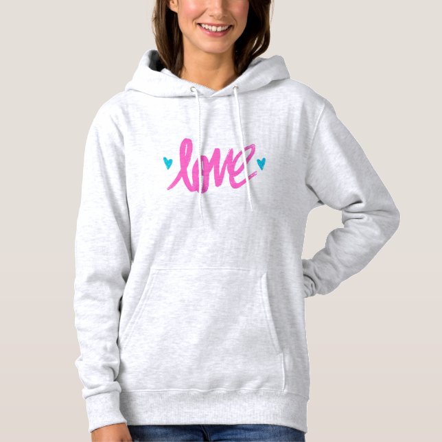 Sudadera Amor rosa con corazones Verde azulados (Anverso)