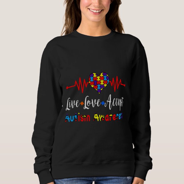 Sudadera Amor Vivo Aceptar Autismo Conciencia Heartbeat Azu (Anverso)
