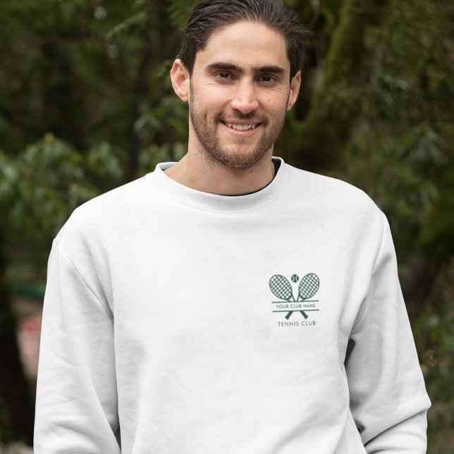 Sudadera Añadir tu nombre de club Tennis Team Swag Personal (Lawn Tennis Green Rackets Motif White Sweatshirt)