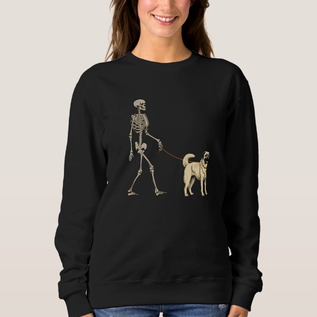 Sudadera Anatolian Shepherd Skeleton Dog Walking Halloween  (Anverso)