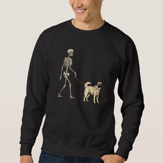Sudadera Anatolian Shepherd Skeleton Dog Walking Halloween  (Anverso)