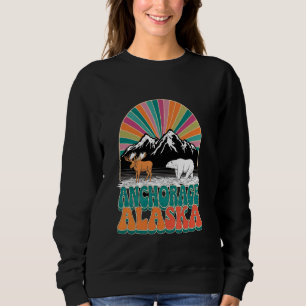 Sudadera Anchoraje Retro Alaska Sunset Mountains Vintage