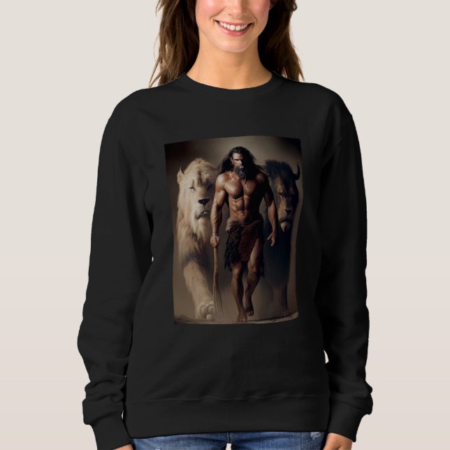 Sudadera Ancient Hunting Family Pack Man and Lions with the (Anverso)
