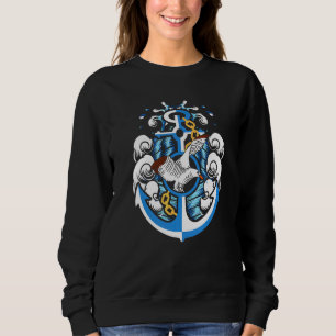 Sudadera Ancla con olas de cadena y gaviotas mar y costa