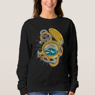 Sudadera Ancla de barco de vela olas brújula patrón mariner
