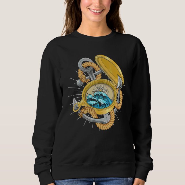 Sudadera Ancla de barco de vela olas brújula patrón mariner (Anverso)