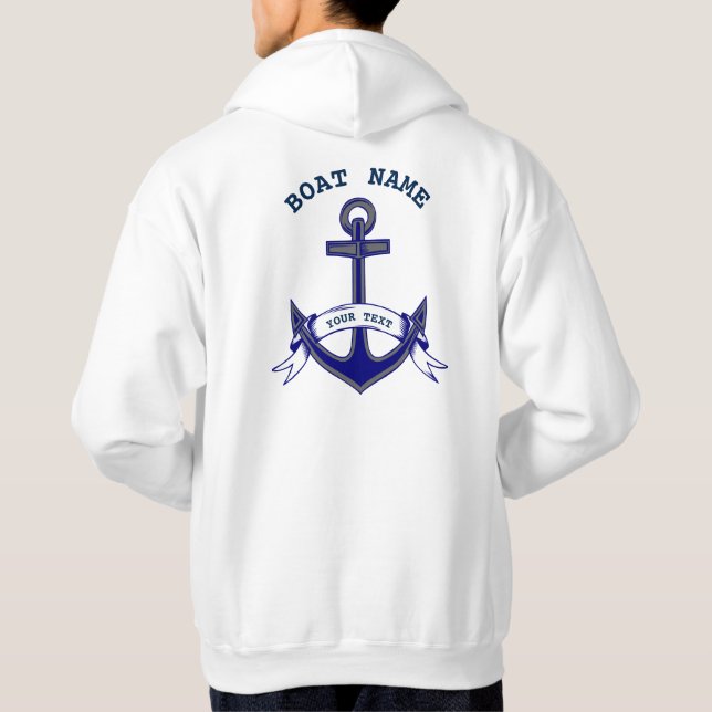 Sudadera Ancla Personalizado Nautical Blue Mens Hoodie (Reverso)