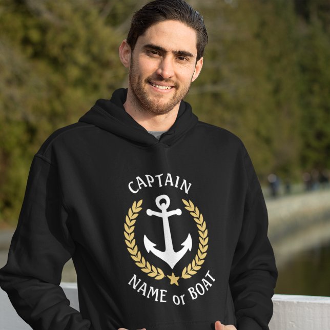 Sudadera Ancla Tu Nombre De Barco Capitán Laurel Negro (Subido por el creador)