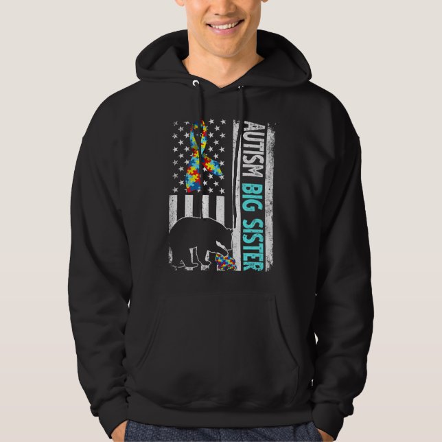 Sudadera Angustiada bandera estadounidense autismo Gran Her (Anverso)