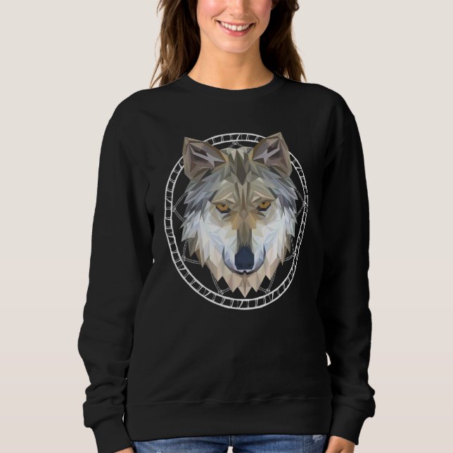 Sudadera Animal de cabeza de lobo geométrico (Anverso)