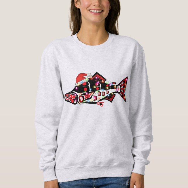 Sudadera Animal espiritual Haida Salmon con luces Navidades (Anverso)